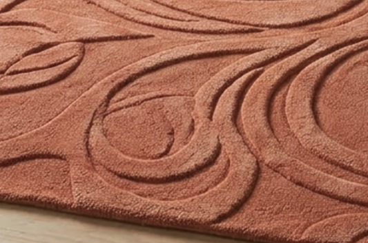Terracotta Swirl Area Rug, Carved Abstract Wave Pattern Carpet, Hand Tufted Wool Rug, Rust Orange Modern Living Room Statement Decor