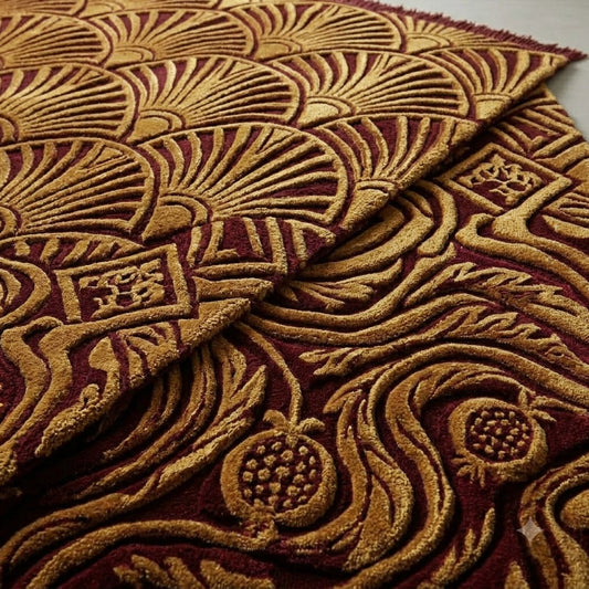 Handmade Zebra Print Area Rug | Burgundy Gold Wool Rug | Abstract Animal Print Carpet | Luxury Living Room Rug | Hand-Tufted Statement Rug