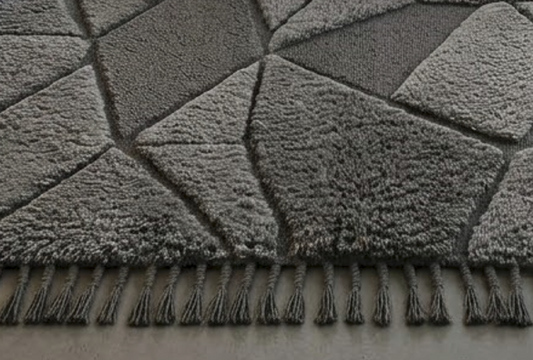 Grey Abstract Geometric Area Rug, Modern Diamond Pattern Carpet, Hand Tufted Wool Rug with Fringe, Contemporary Living Room Decor