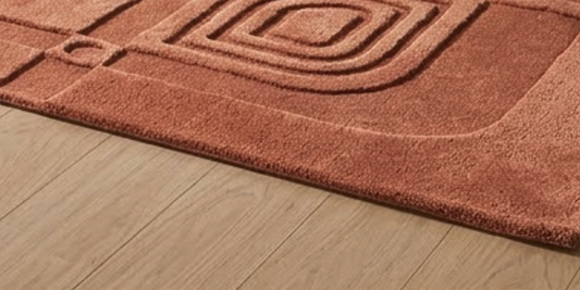 Terracotta Rust Area Rug, Carved Geometric Panel Pattern Carpet, Hand Tufted Wool Rug, Mid Century Modern Living Room Statement Decor