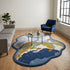 Abstract Organic Shape Area Rug, Modern Free Form Wool Rug, Blue Mustard Terracotta Art Rug, Contemporary Living Room Statement Carpet
